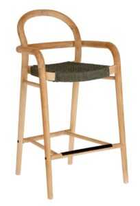 Dřevěná barová židle Kave Home Sheryl 69 cm se zeleným výpletem