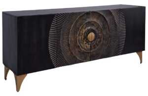 Moebel Living Černá dřevěná komoda Goldos 177 x 38 cm