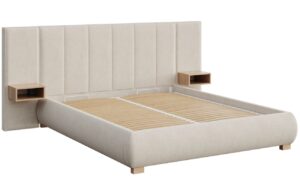 Mesonica Béžová dvoulůžková postel Fioro 180 x 200 cm s prošíváním