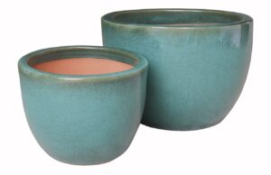 Nordic Living Set dvou zelených keramických zahradních květináčů Burnley Ø 21/30 cm