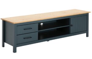 Modrošedý borovicový TV stolek Marckeric Miranda 158 x 40 cm