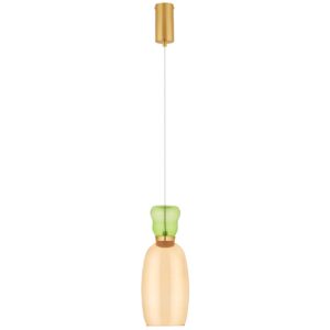 Žluto-zelené skleněné závěsné LED světlo Nova Luce Pluma 15 cm