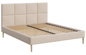 Mesonica Světle béžová čalouněná dvoulůžková postel Alano 180 x 200 cm s prošíváním