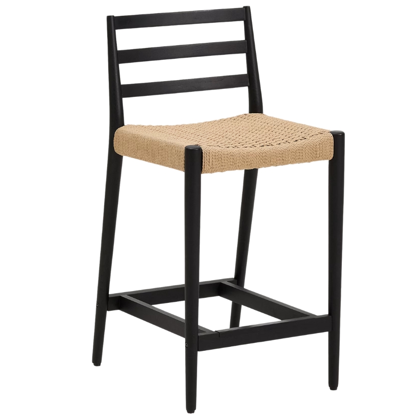 Kave Home Černá dubová barová židle Analy 65 cm s výpletem