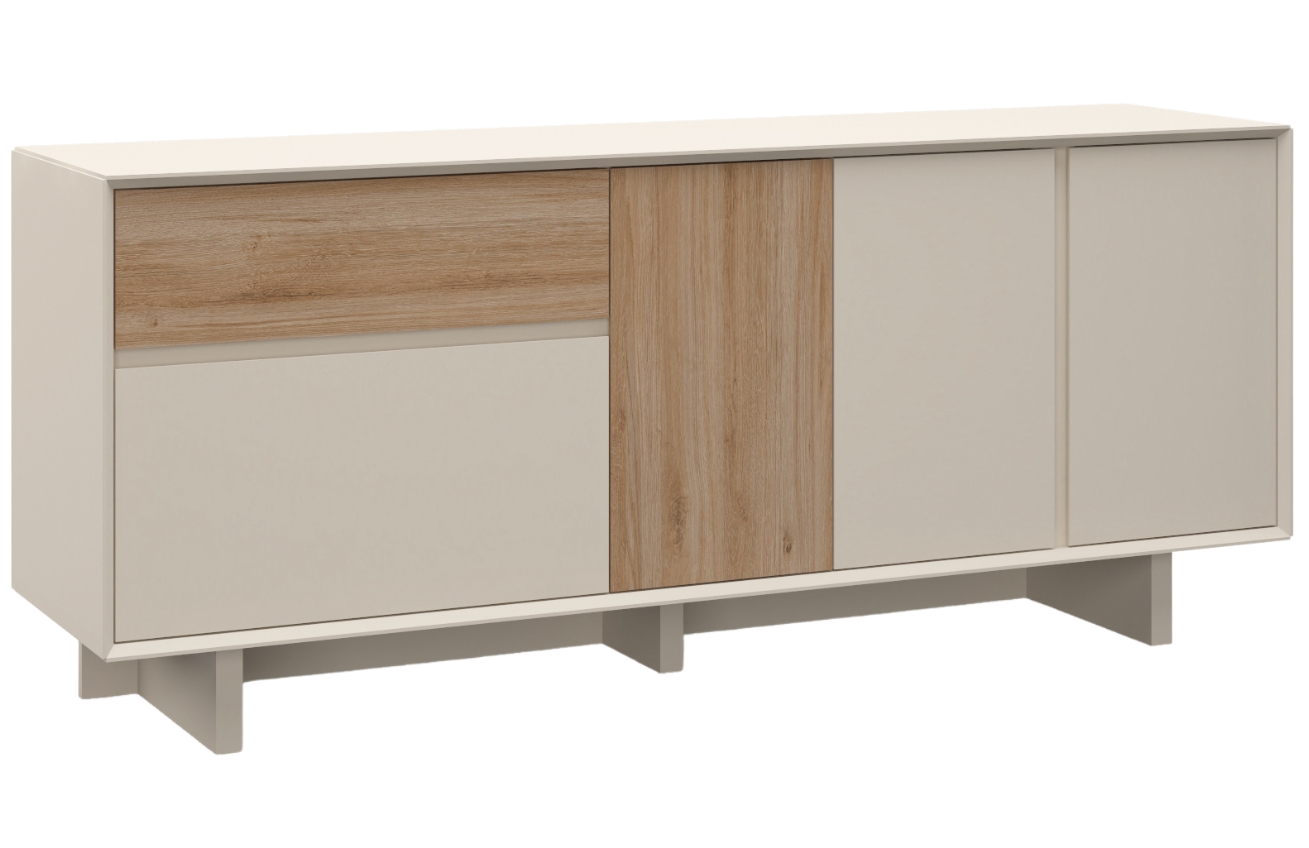 Marckeric Béžová komoda Carpi 180 x 45 cm s dubovým dekorem