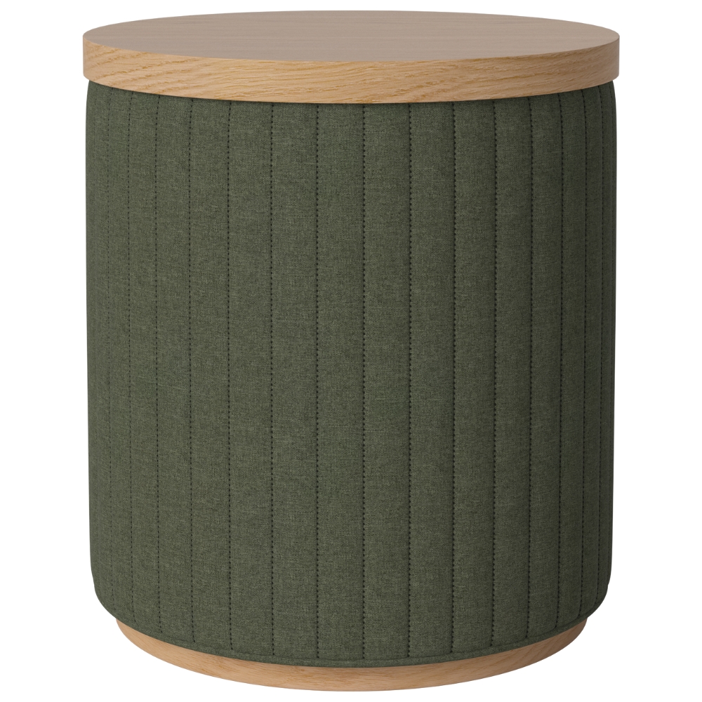 Bolia Tmavě zelený čalouněný taburet Rigato 40 cm s dubovým podnosem