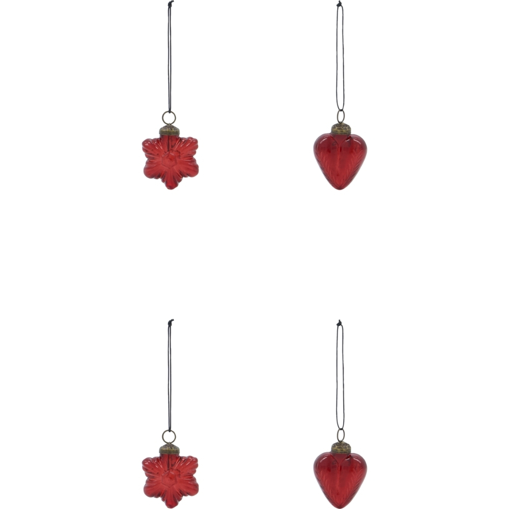 House Doctor Červené skleněné vánoční ozdoby Heart & Star