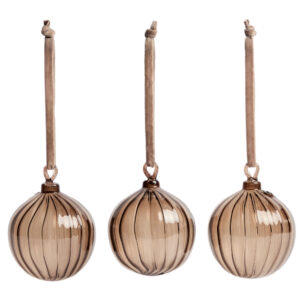Kave Home Set tří hnědých skleněných vánočních ozdob Oranel 8 cm