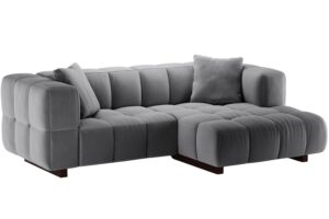 Micadoni Šedá sametová rozkládací pohovka Puma 260 cm