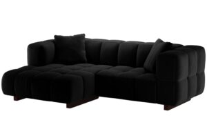 Micadoni Černá sametová rozkládací pohovka Puma 260 cm