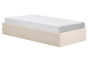 Kave Home Béžová čalouněná jednolůžková postel Nelzi 90 x 200 cm s bočním úložným prostorem