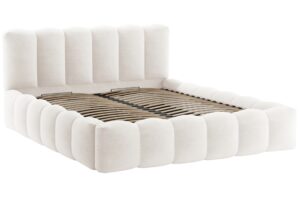 Micadoni Bílá bouclé dvoulůžková postel Lupine 180 x 200 cm s úložným prostorem