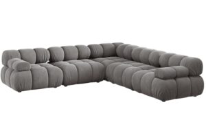 Micadoni Šedá sametová rohová pohovka Bellis 282 cm