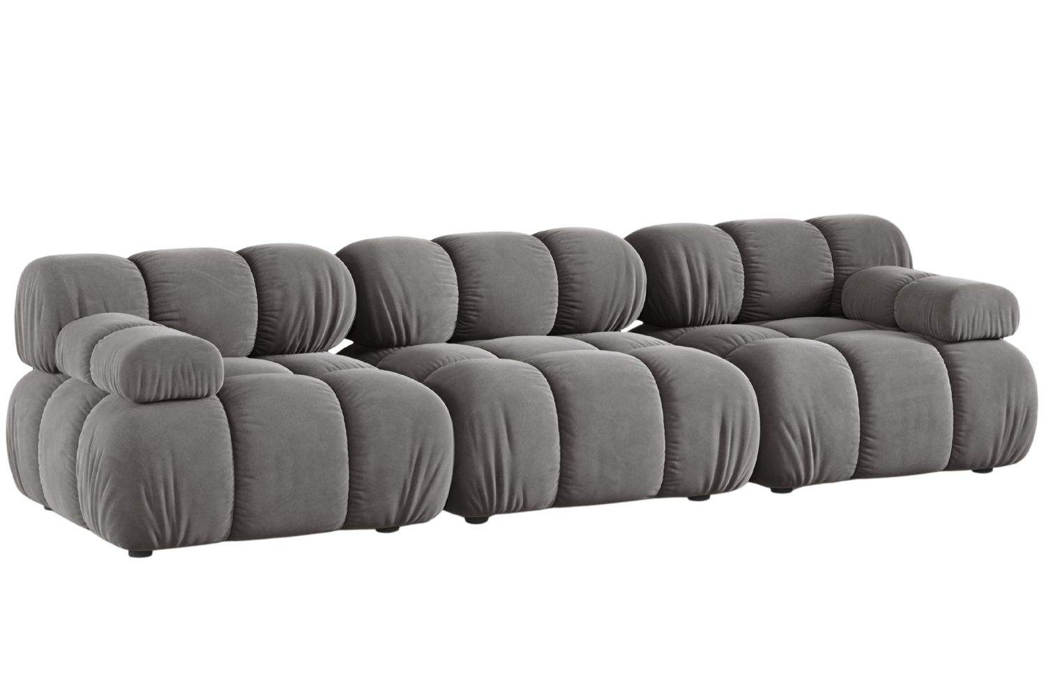 Micadoni Šedá sametová trojmístná pohovka Bellis 282 cm