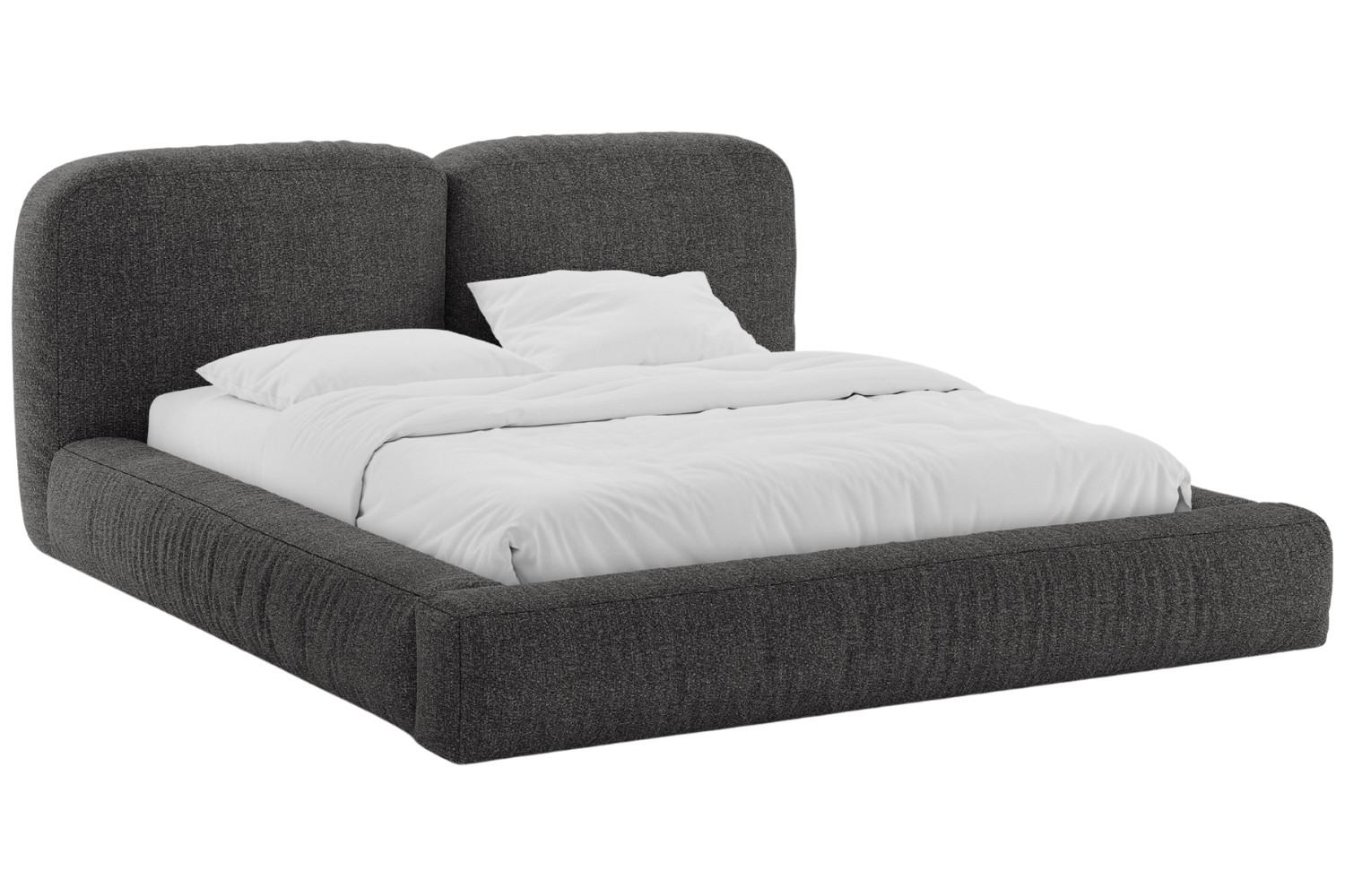 Micadoni Tmavě šedá bouclé dvoulůžková postel Martina 160 x 200 cm s úložným prostorem