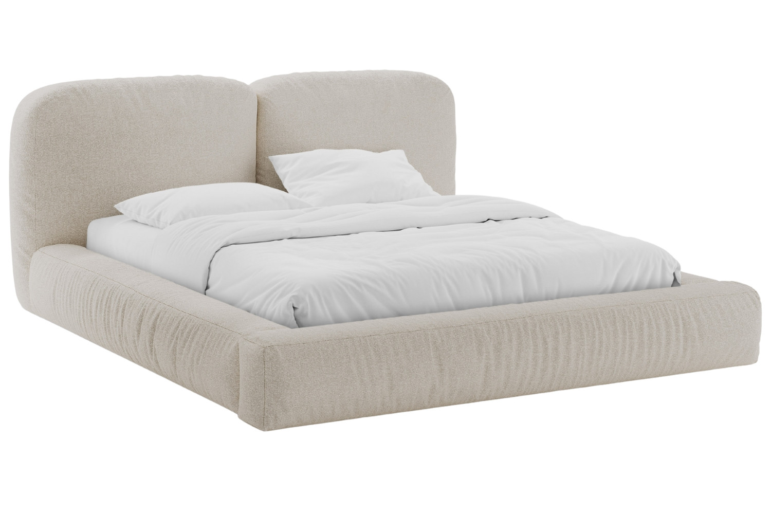 Micadoni Béžová bouclé dvoulůžková postel Martina 160 x 200 cm s úložným prostorem