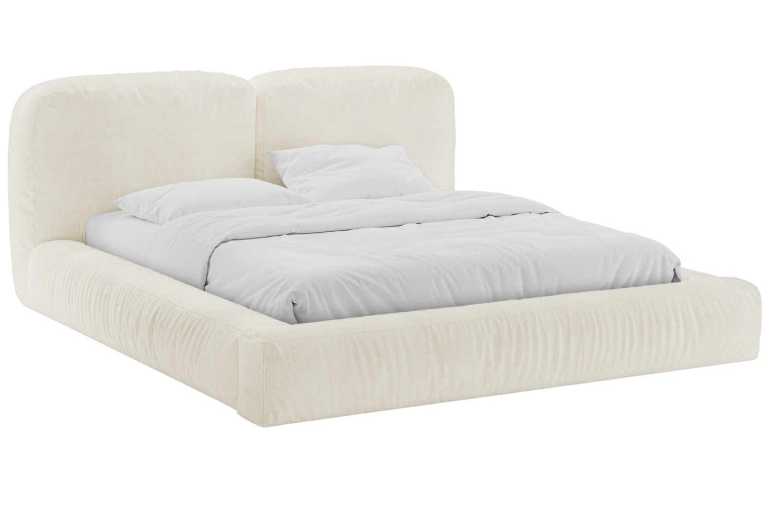 Micadoni Krémově bílá bouclé dvoulůžková postel Martina 160 x 200 cm s úložným prostorem