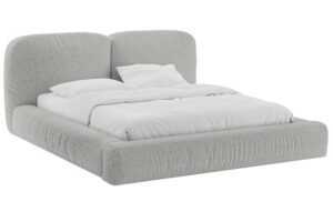 Micadoni Světle šedá bouclé dvoulůžková postel Martina 180 x 200 cm s úložným prostorem