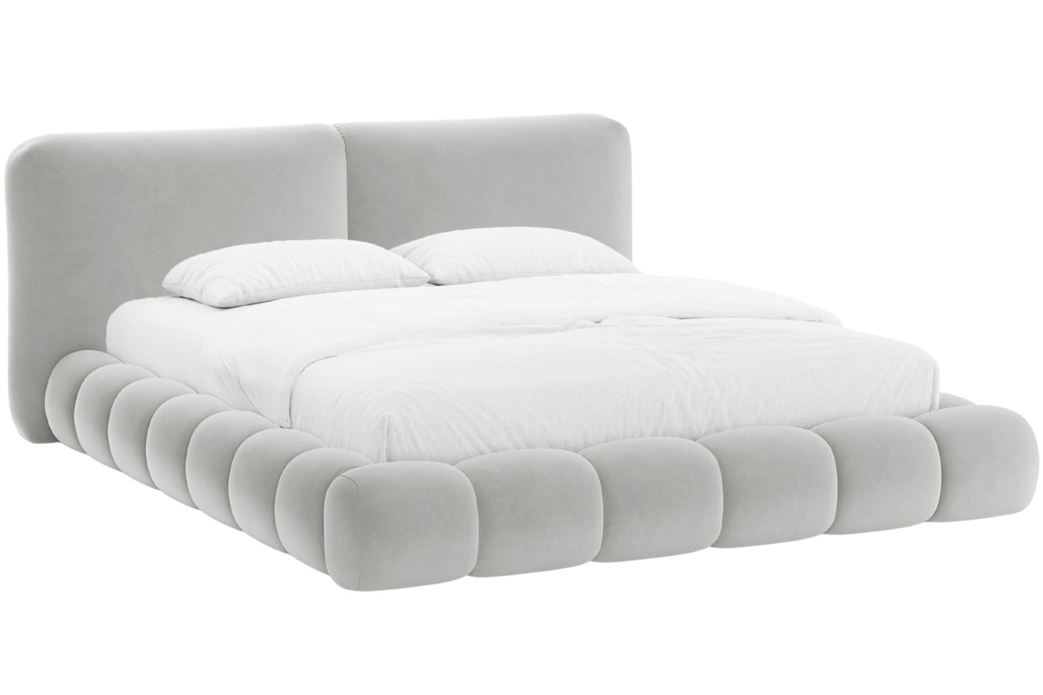 Micadoni Světle šedá sametová dvoulůžková postel Solange 160 x 200 cm