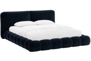 Micadoni Královsky modrá sametová dvoulůžková postel Solange 180 x 200 cm