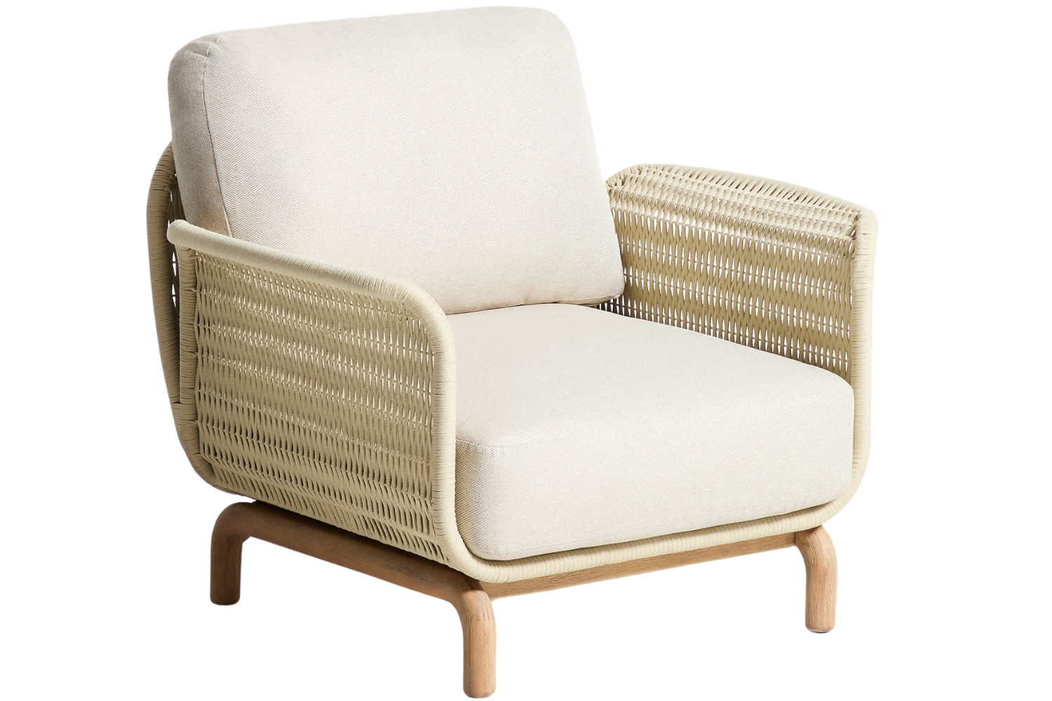 Kave Home Dřevěné zahradní křeslo Alipa s béžovým výpletem