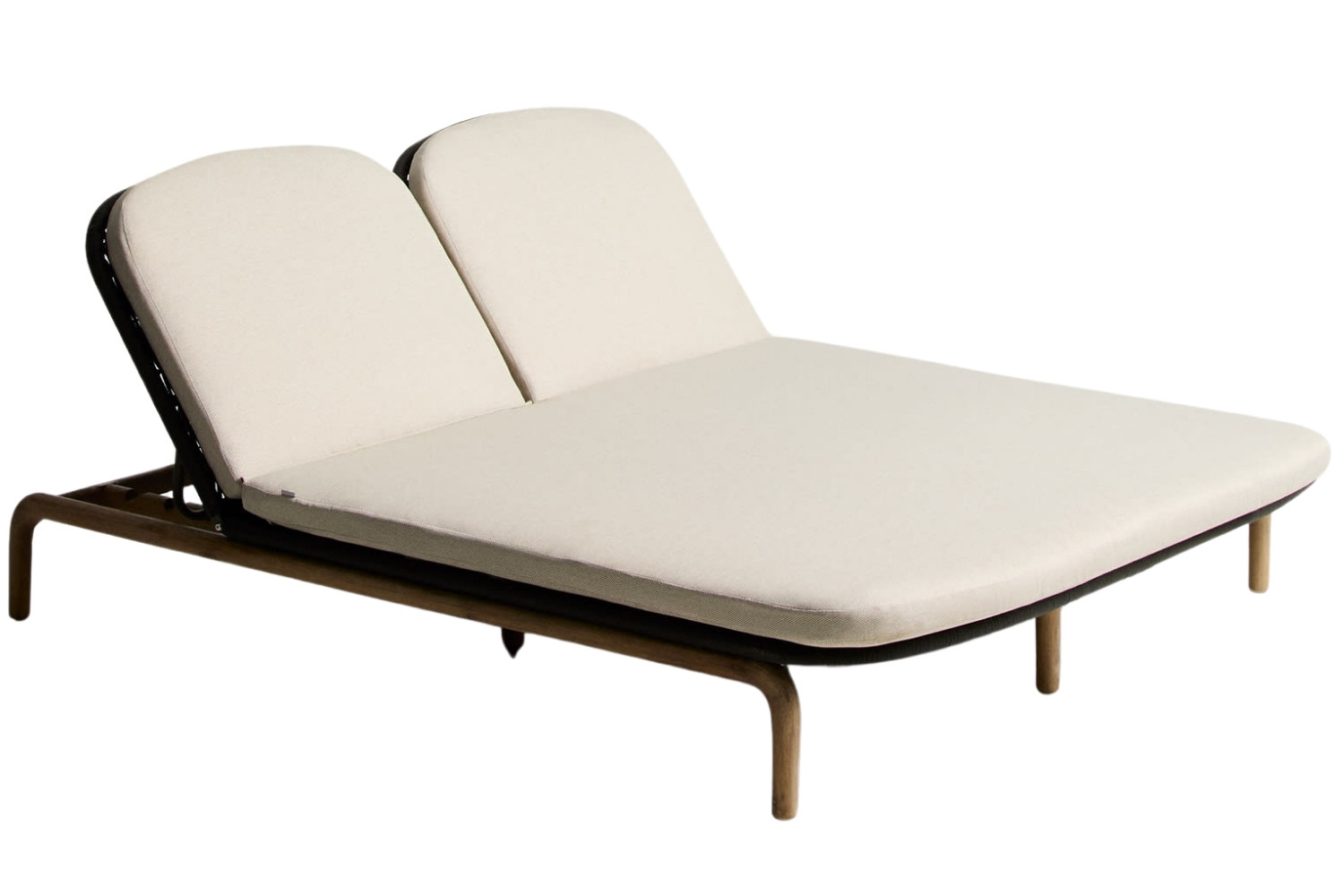 Kave Home Dřevěné zahradní dvojlehátko Alipa s tmavě šedým výpletem