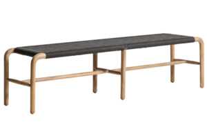 Kave Home Dřevěná zahradní lavice Alipa 180 cm s tmavě šedým výpletem