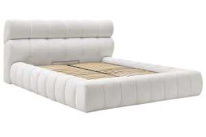 Bobochic Paris Bílá bouclé dvoulůžková postel Mont-Blanc 160 x 200 cm s úložným prostorem