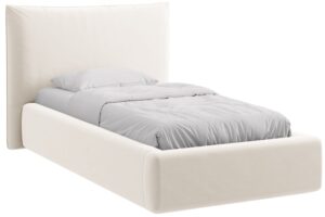 Micadoni Světle béžová sametová jednolůžková postel Kaelle 90 x 200 cm s úložným prostorem