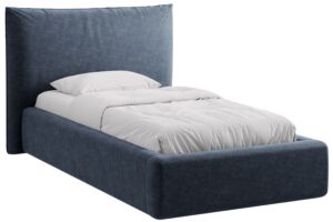 Micadoni Tmavě modrá žinylková jednolůžková postel Kaelle 90 x 200 cm s úložným prostorem