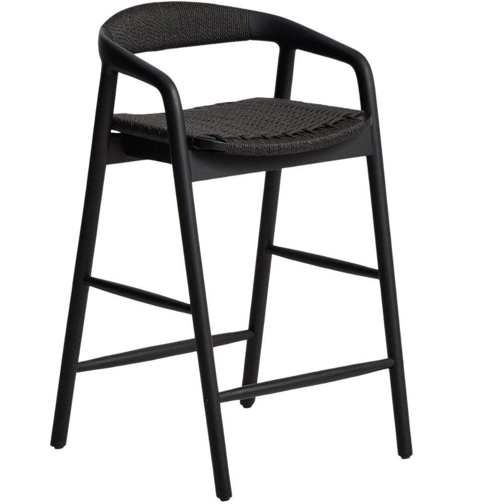 Kave Home Černá barová židle Derile 65 cm s výpletem