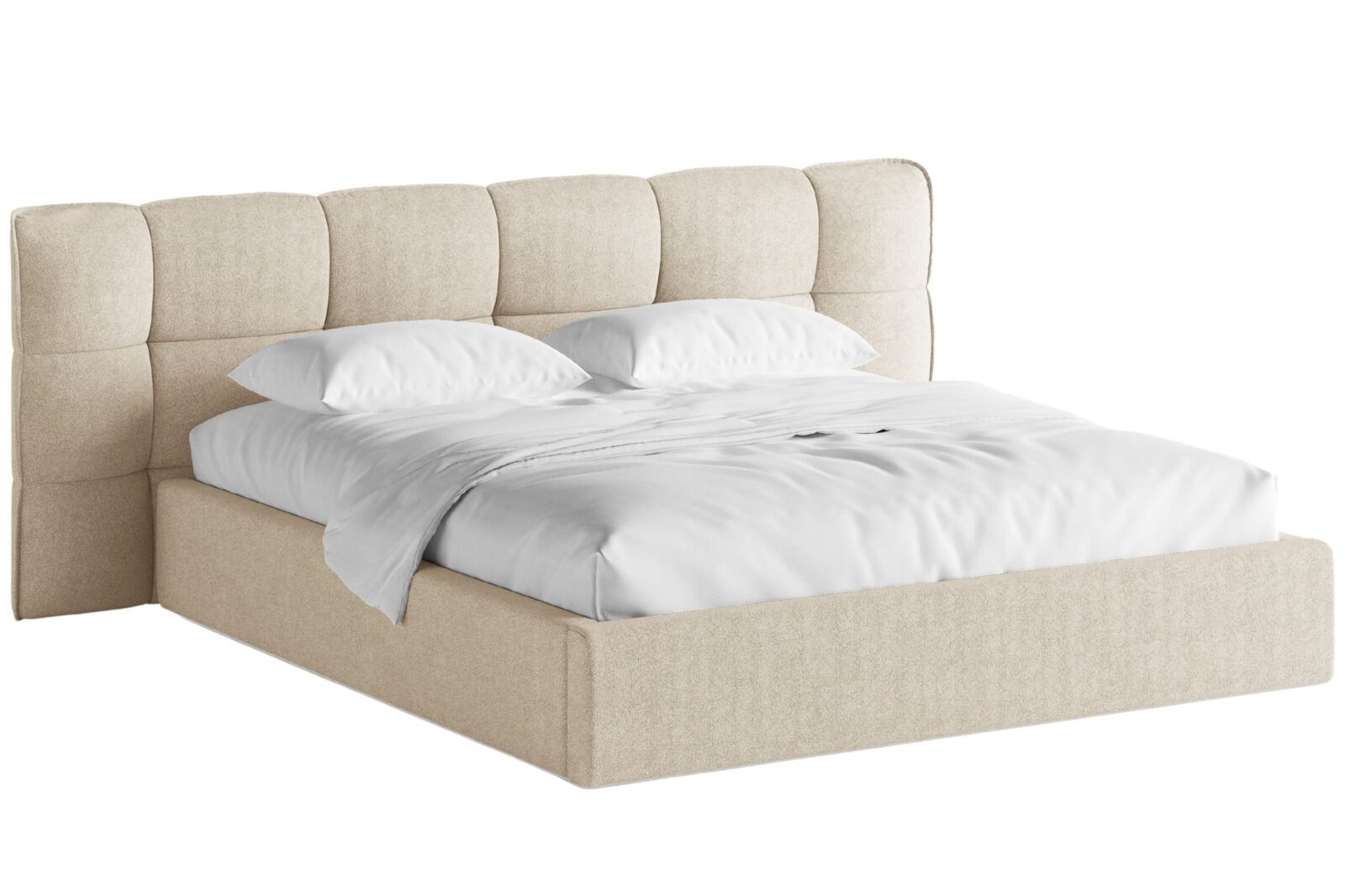 Micadoni Světle béžová bouclé dvoulůžková postel Eric 160 x 200 cm s úložným prostorem