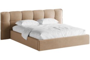 Micadoni Béžová sametová dvoulůžková postel Eric 180 x 200 cm s úložným prostorem