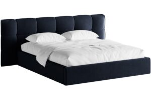 Micadoni Tmavě modrá sametová dvoulůžková postel Eric 160 x 200 cm s úložným prostorem