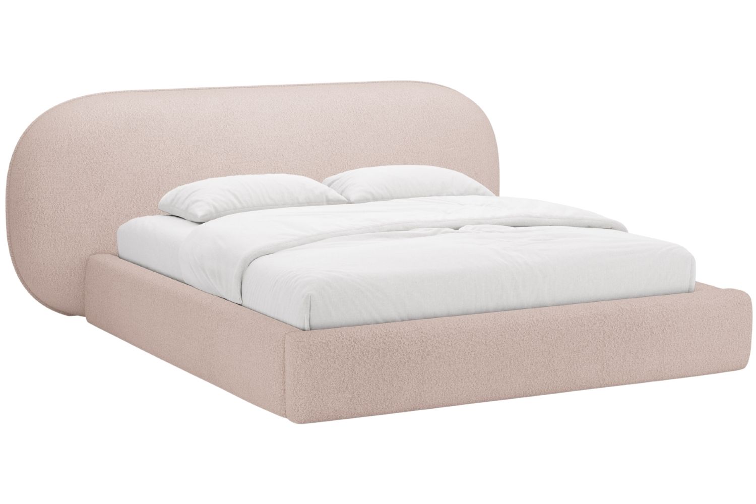 Micadoni Růžová bouclé dvoulůžková postel Ovalo 160 x 200 cm s úložným prostorem