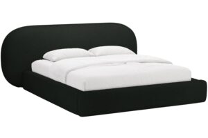 Černá bouclé dvoulůžková postel MICADONI Ovalo 180 x 200 cm s úložným prostorem