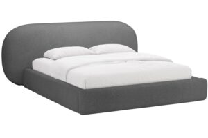 Tmavě šedá bouclé dvoulůžková postel MICADONI Ovalo 180 x 200 cm s úložným prostorem