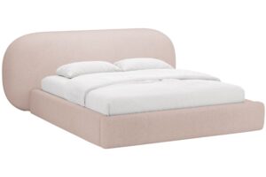 Růžová bouclé dvoulůžková postel MICADONI Ovalo 180 x 200 cm s úložným prostorem